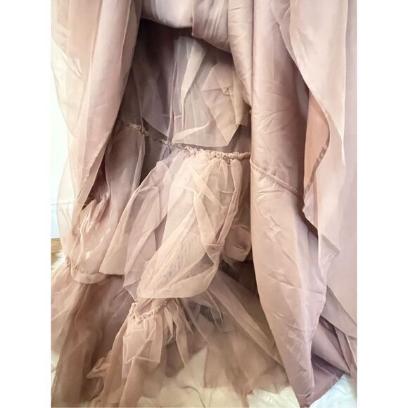 ASOS PREMIUM Tulle One Shoulder Maxi Dress In Mink 10 - Picture 7 of 8